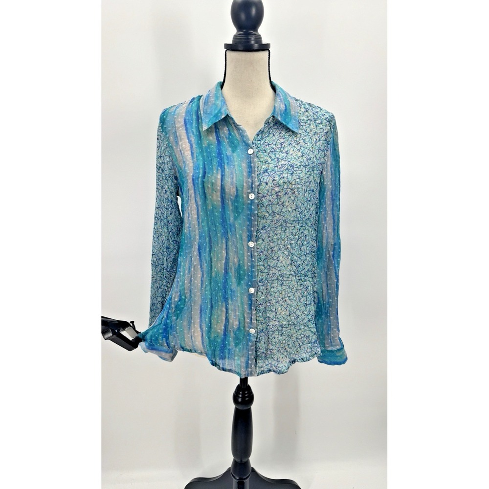 Nordstroms APNY Sheer Silk Top Medium Button Up Watercolor Wearable Art to Wear - Picture 3 of 16